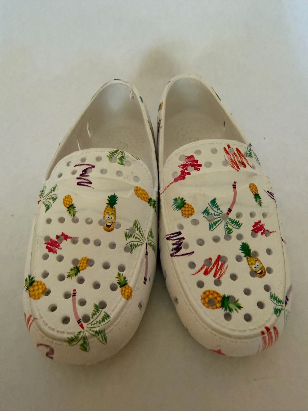 White Pineapple Print Kids Water Shoes - Slip-On Comfort